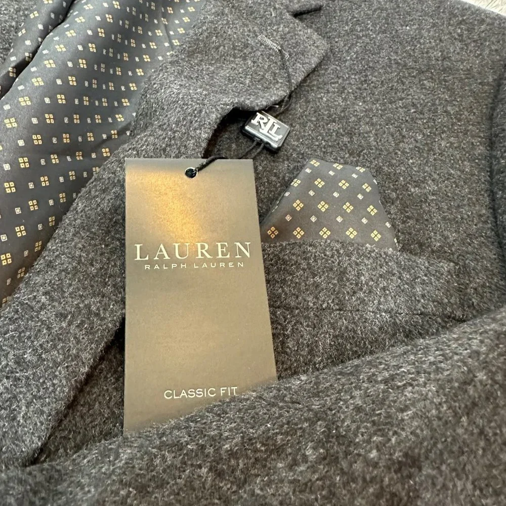 Lauren Ralph Lauren Men's‎ Blazer Lacrosse Grey 42Long Wool, Silk, Cashmere $450